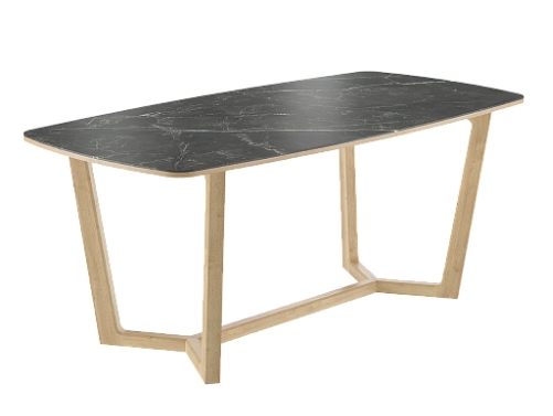 Стол  Фрейм  1800*900*750 (мрамор черный глянец/ ноги дуб натуральный)